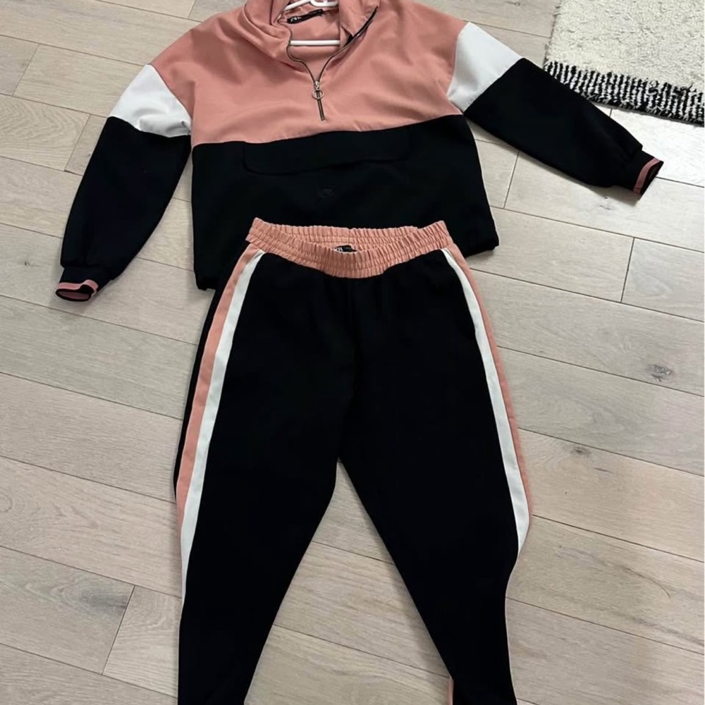 Zara Black and Pink Track Pants & Joggers